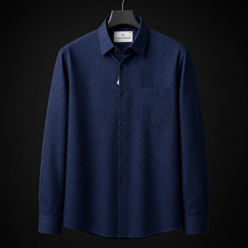 PRIME EXCHANGE-Men's Textured Cotton Shirt – Navy Blue