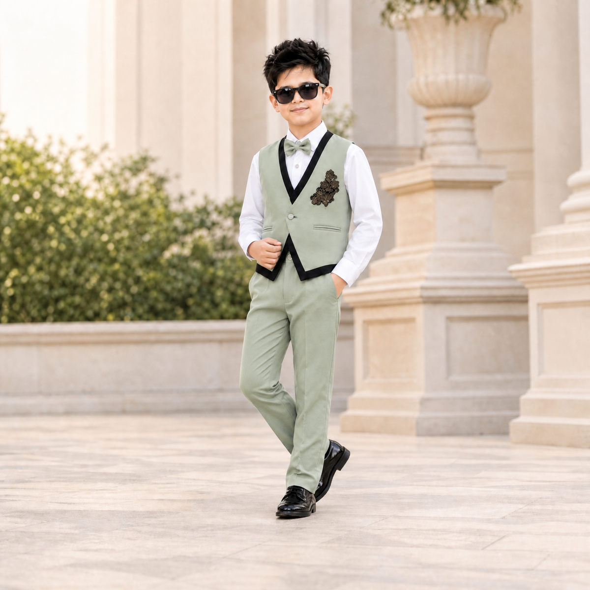 KARROM BOY-Boy's Sage Green Party Wear Suit