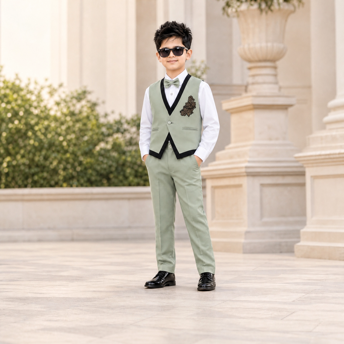KARROM BOY-Boy's Sage Green Party Wear Suit