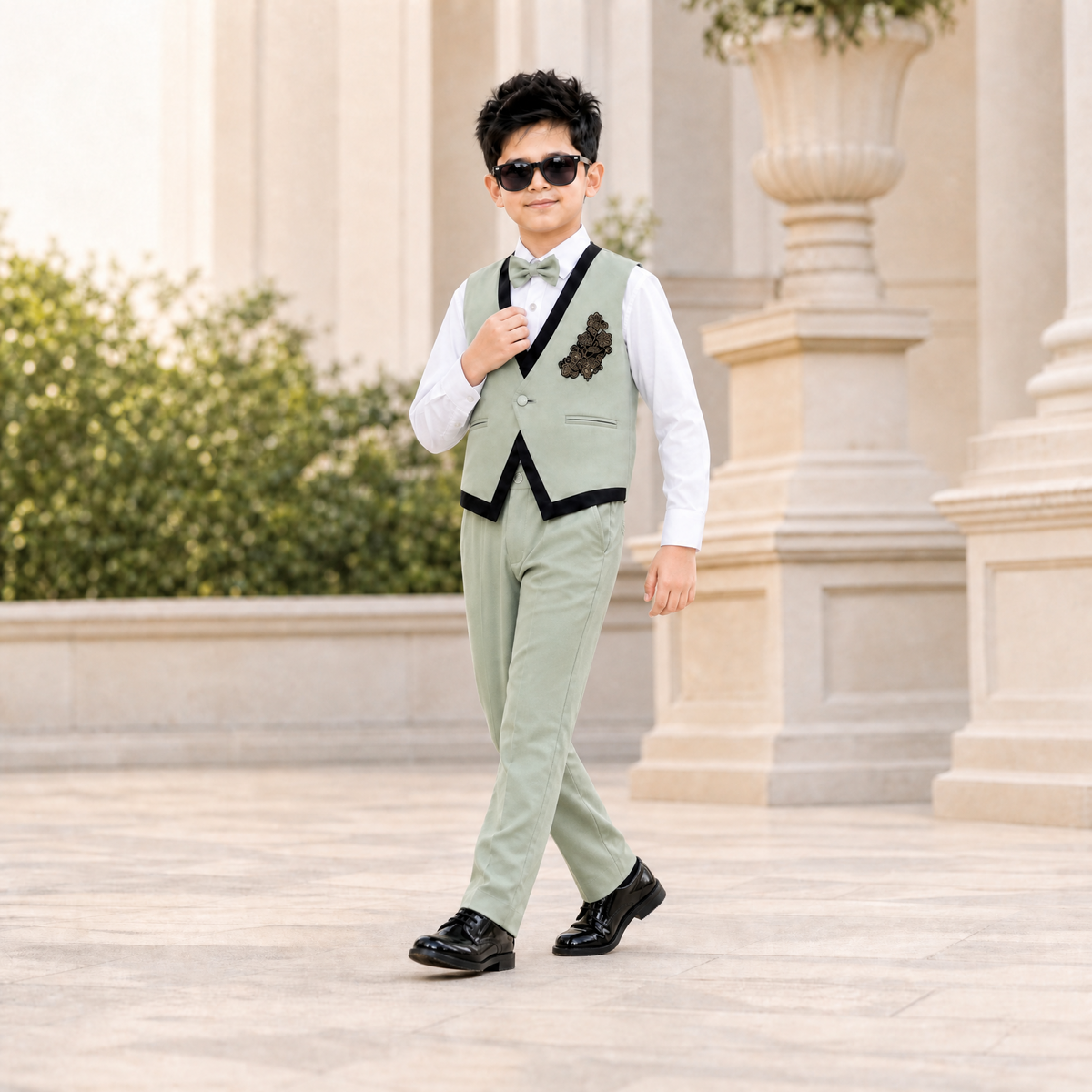 KARROM BOY-Boy's Sage Green Party Wear Suit