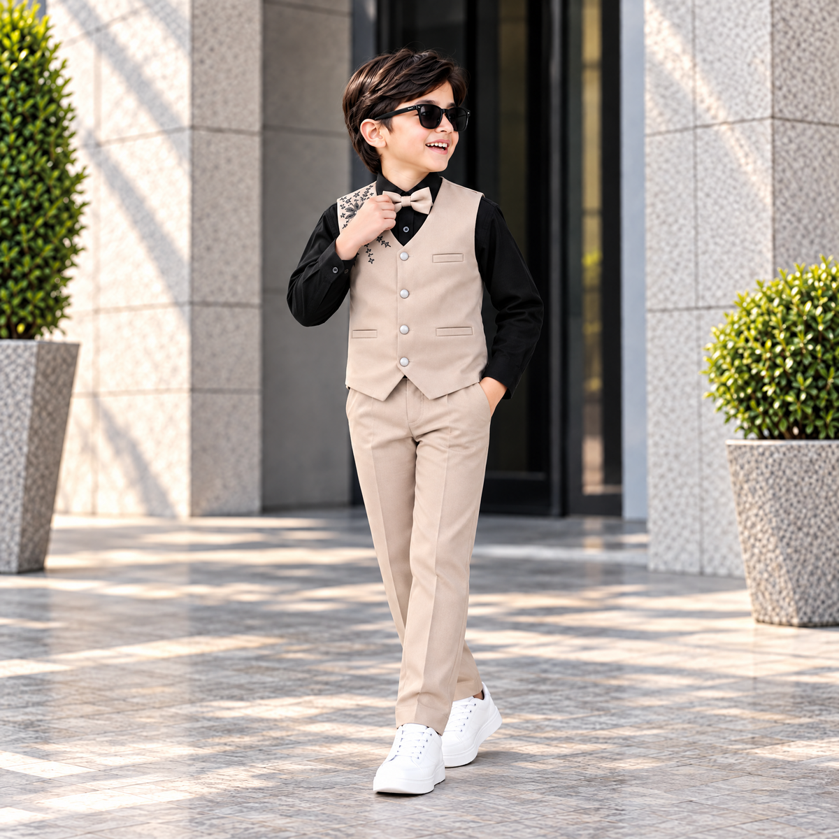 KARROM BOY-Boy's Beige Party Wear Suit Set