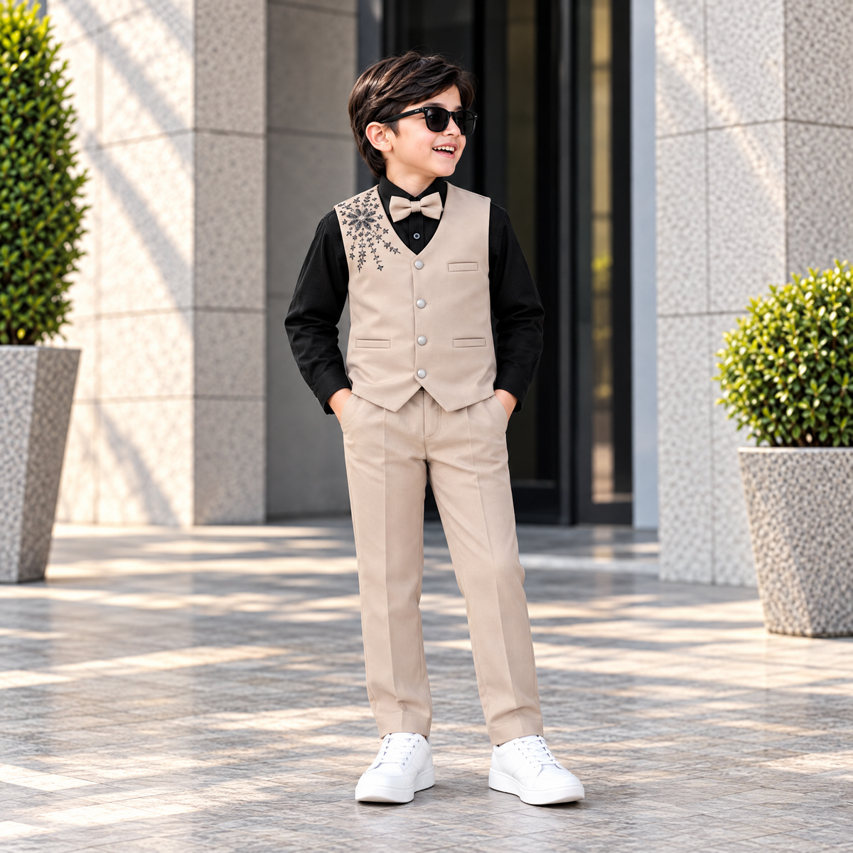 KARROM BOY-Boy's Beige Party Wear Suit Set