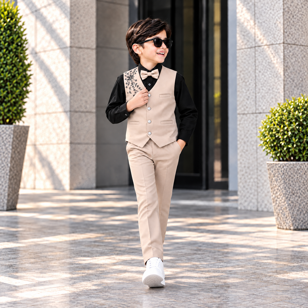 KARROM BOY-Boy's Beige Party Wear Suit Set