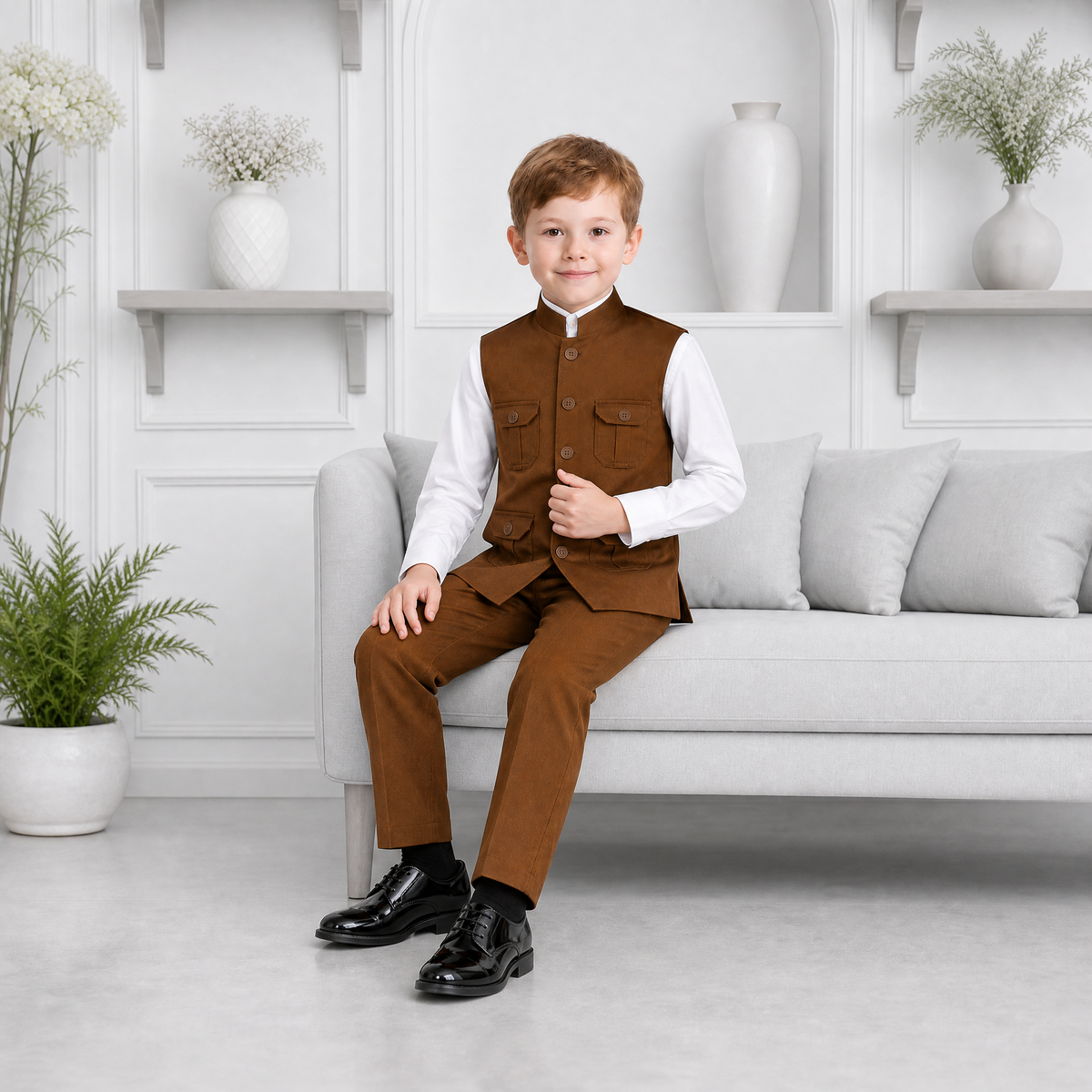 KARROM BOY-Boy's Brown Formal Suit Set