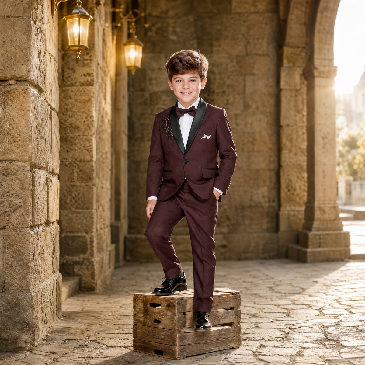 KARROM BOY-Boy's Burgundy Party Wear Suit