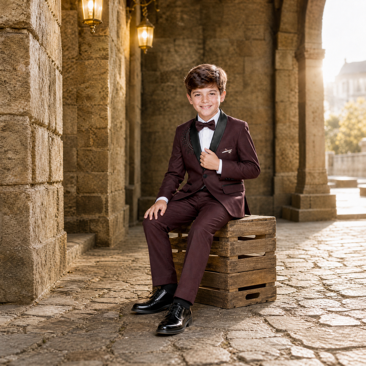 KARROM BOY-Boy's Burgundy Party Wear Suit