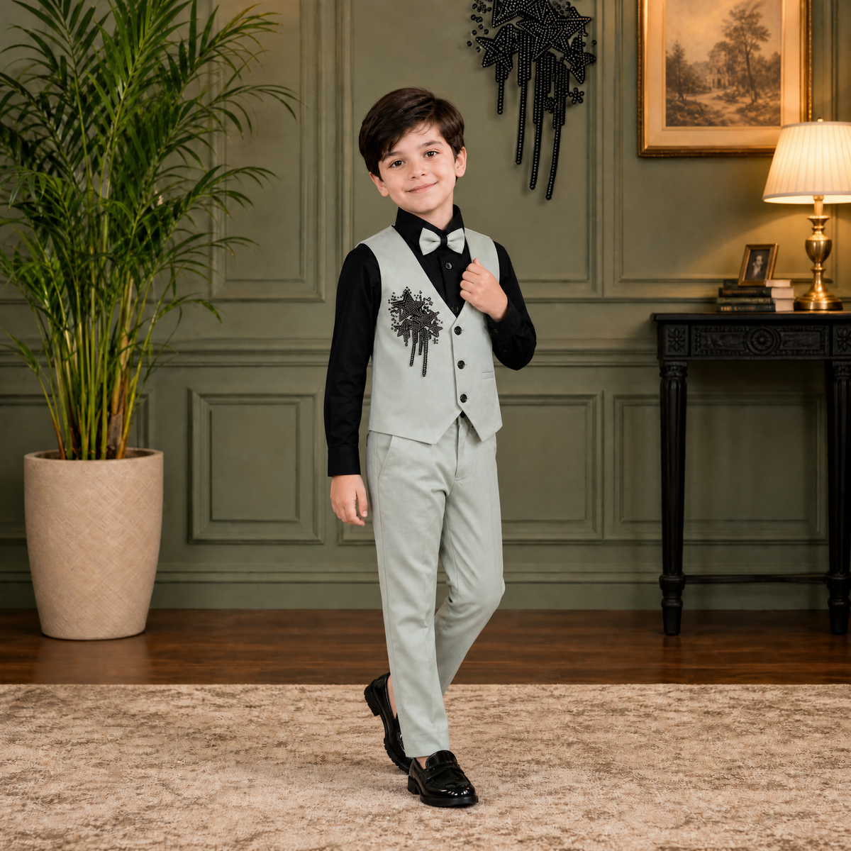 KARROM BOY-Boy's Mint Green Party Wear Suit