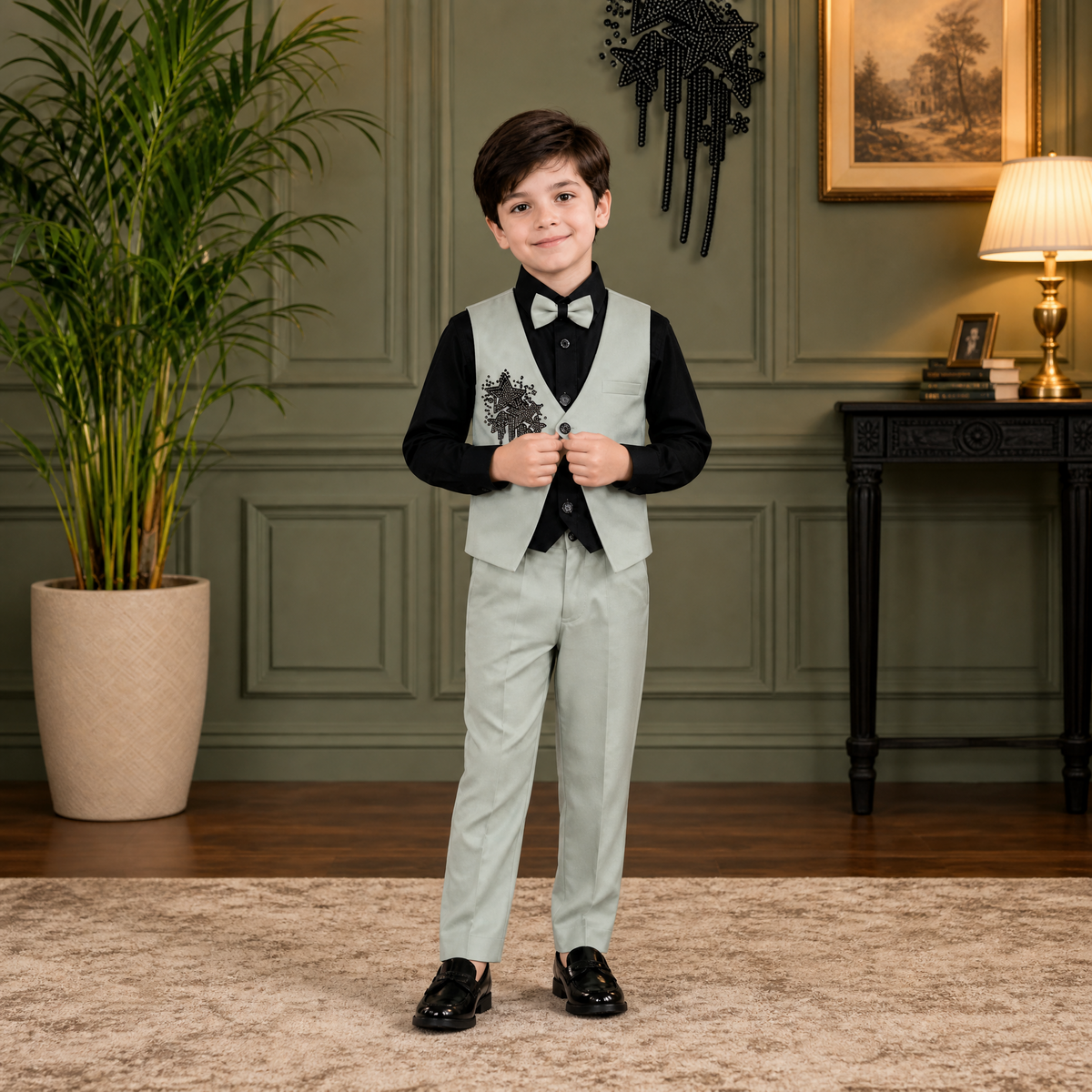 KARROM BOY-Boy's Mint Green Party Wear Suit