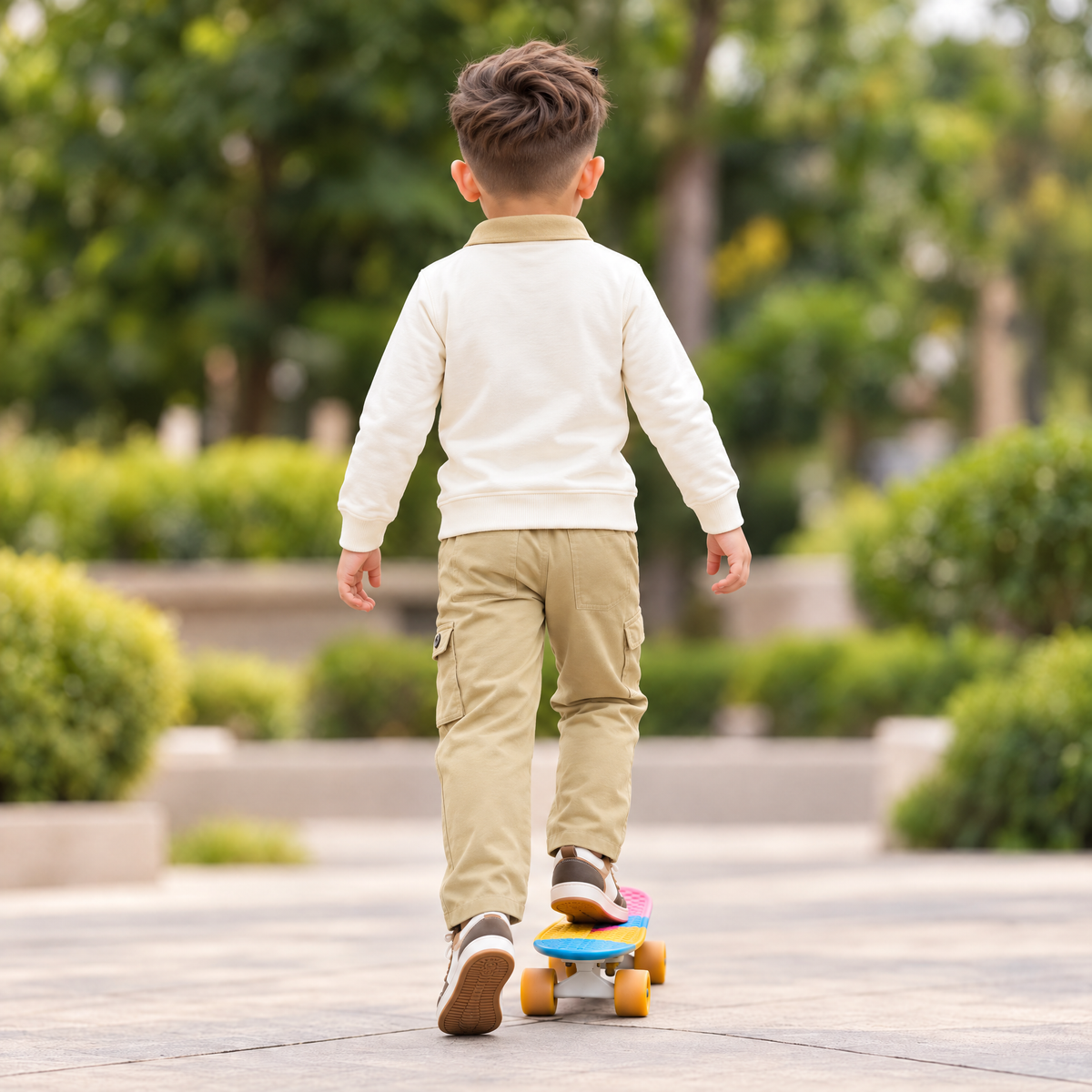 A-FIRST-Boy's Brown Full T-shirt & Beige Trouser Casual Set