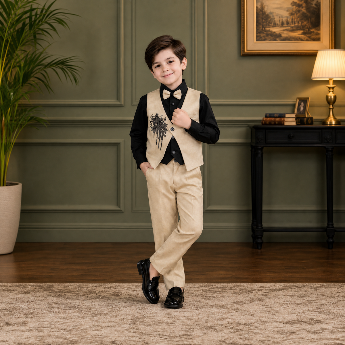 KARROM BOY-Boy's Cream Party Wear Suit