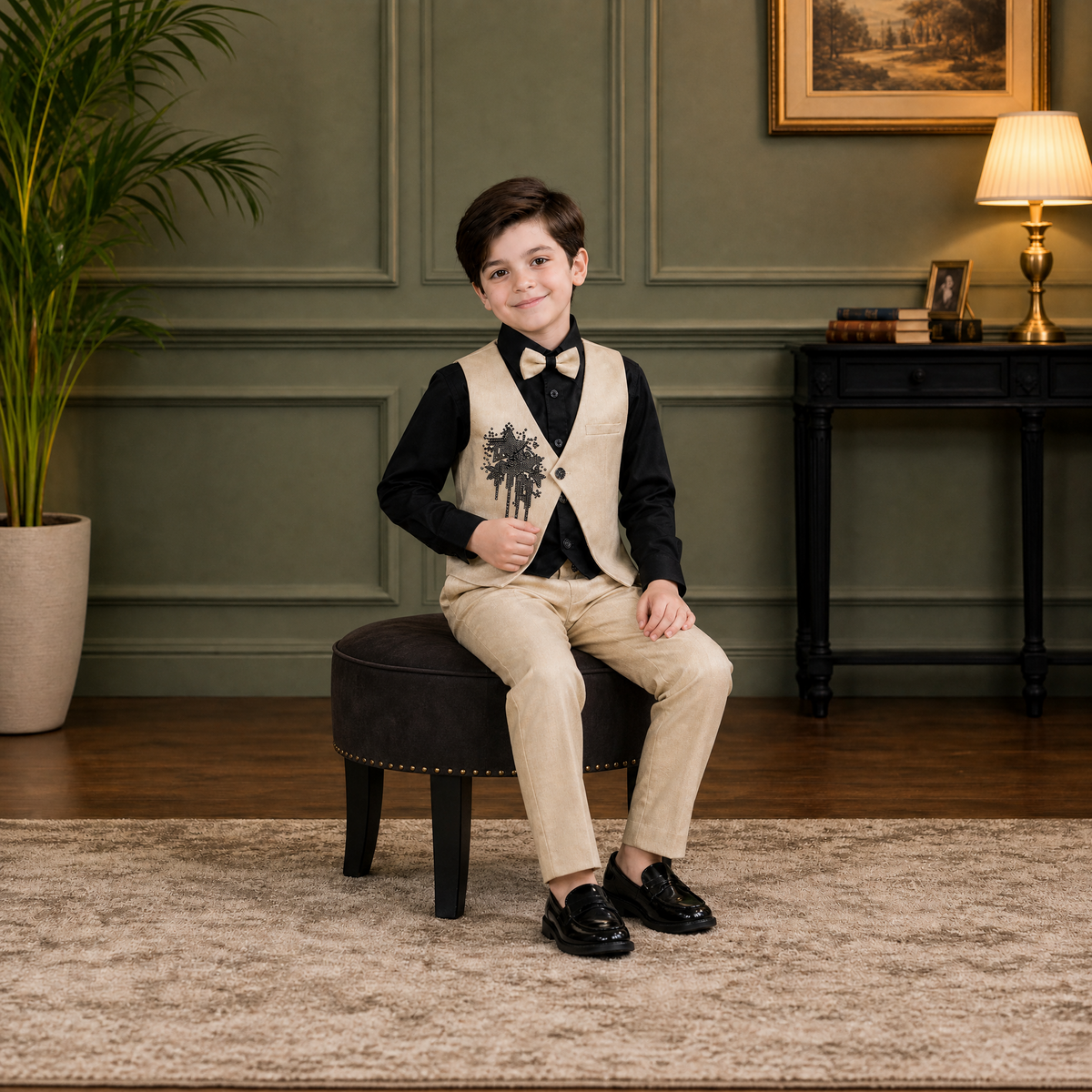 KARROM BOY-Boy's Cream Party Wear Suit