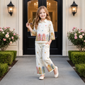 ANGEL,S-Girls White Long Sleeve Top & Floral Print Pants Two-Piece Co-Ord Set